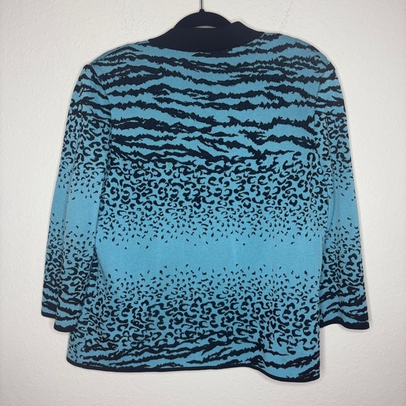 Ming Wang Blue Black Animal Print Cardigan Tank Top Set - Picture 7 of 10